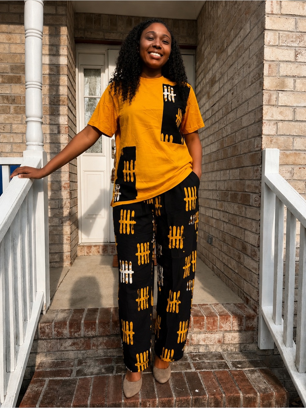 Yellow & Black African PrinteWomen’s Cargo Pants Set
